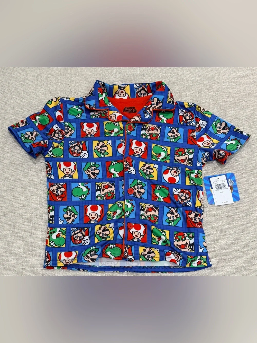 Super Mario Boys Size 8 2-Piece Pajama Set Button Front Character Sleepwear blue